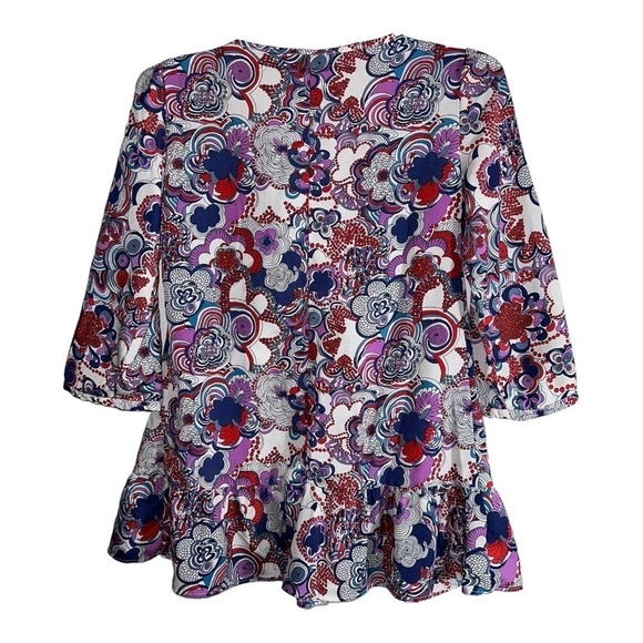 LIBERTY OF LONDON for Target Tunic Blue Purple Red Floral 3/4 Slv Blouse Sz XS - Picture 5 of 7